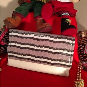 NWT Coach Bleecker Pinnacle Python Emb Leather Clutch Purse Black Grey 30222